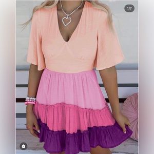 Ombré Colorblock Babydoll Tiered Dress NWT Peach, Pink, Purple XL